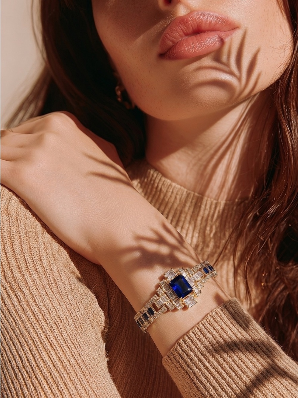 Gold Bracelet with Deep Blue Gemstone